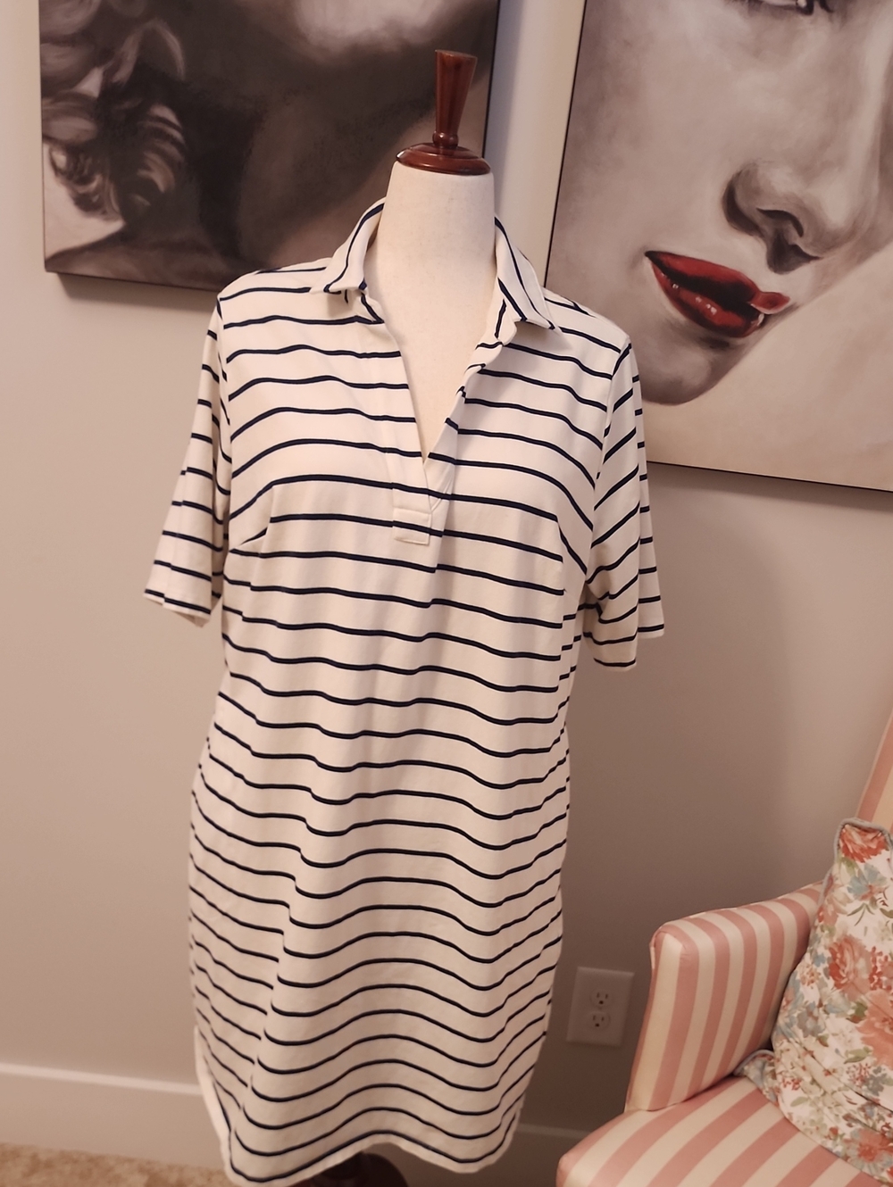 Lands' End Navy and White Striped  Dress Size 1x